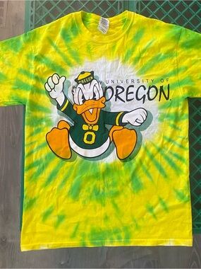 Gildan University of Oregon Yellow Green Tie-Dye Mascot T-Shirt